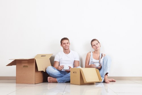 Packed storage boxes and furniture ready for unit move-in in Brentpark